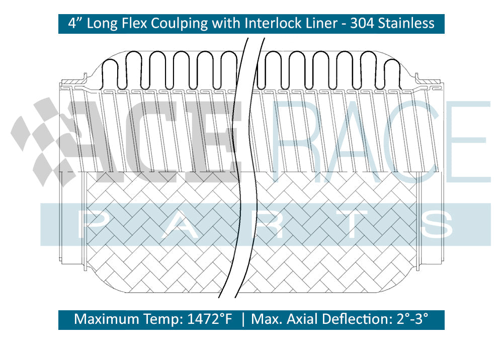 1.750" ID x 4" Long Flex Coupling (Interlock Liner) 304 Stainless